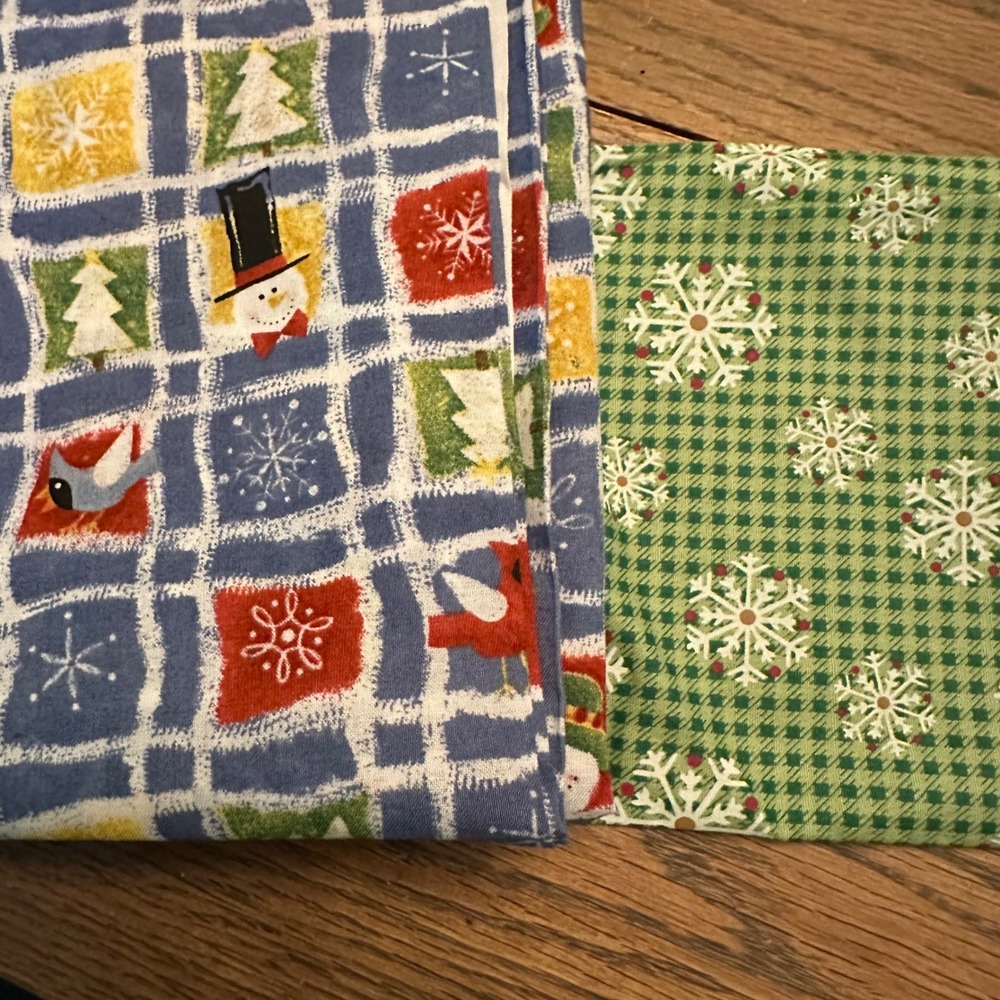 Christmas Cotton Fabric Lot Snowman Cardinal Snowflake‎ Winter Holiday Remnants
